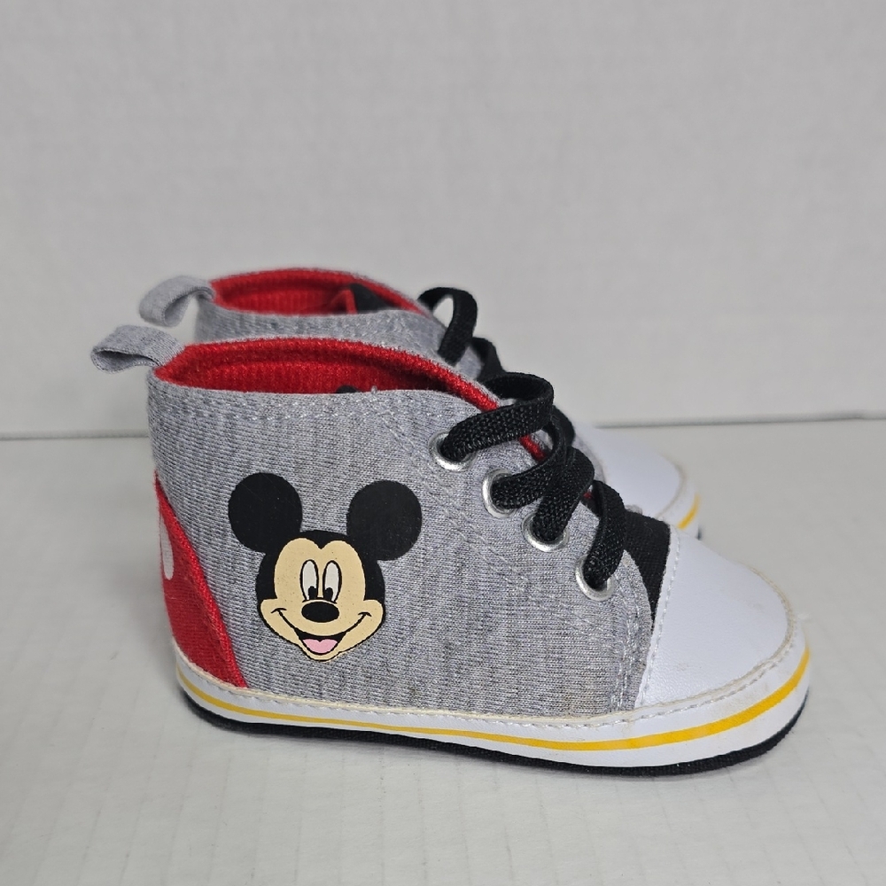 Disney Mickey Mouse High Top Baby Shoes Gray and Red Size 6-9 Months
